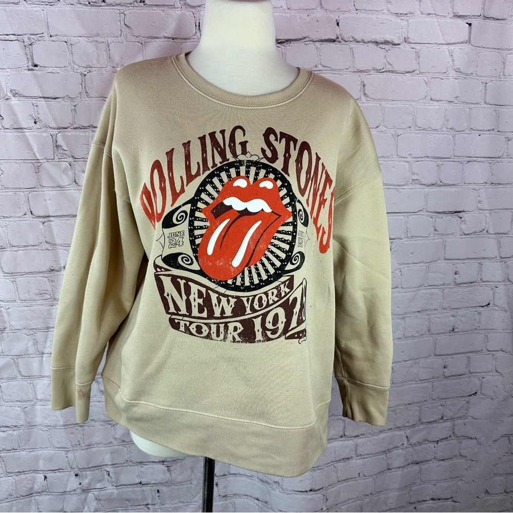 the Rolling Stones Beige vintage look graphic fleece Sweatshirt womens S fandom